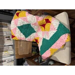 Vintage Handmade Crochet Afghan Blanket | Colorful Granny Square Throw Fun Haus